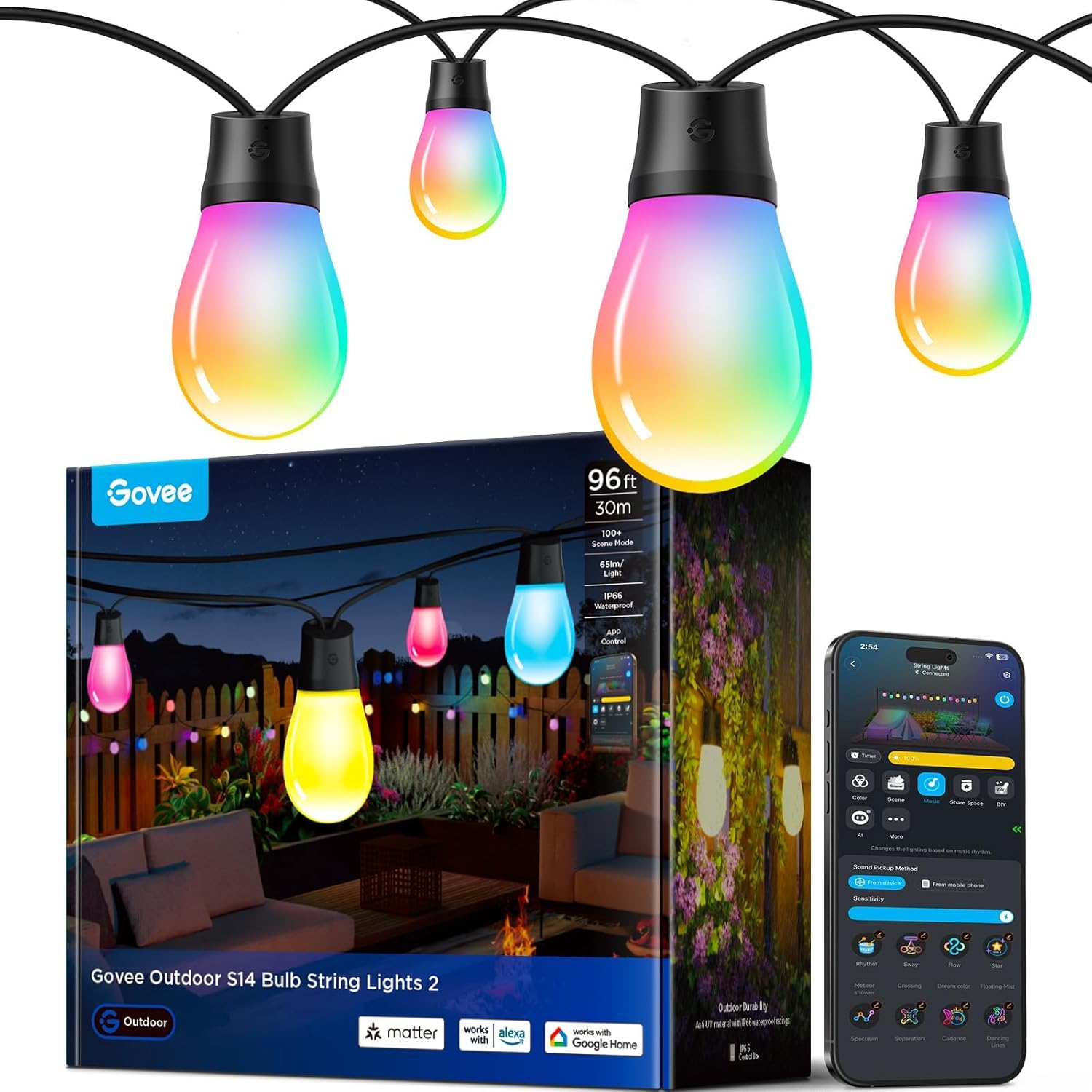 Smart Bulb - Smart RGBIC Outdoor String Lights 96ft