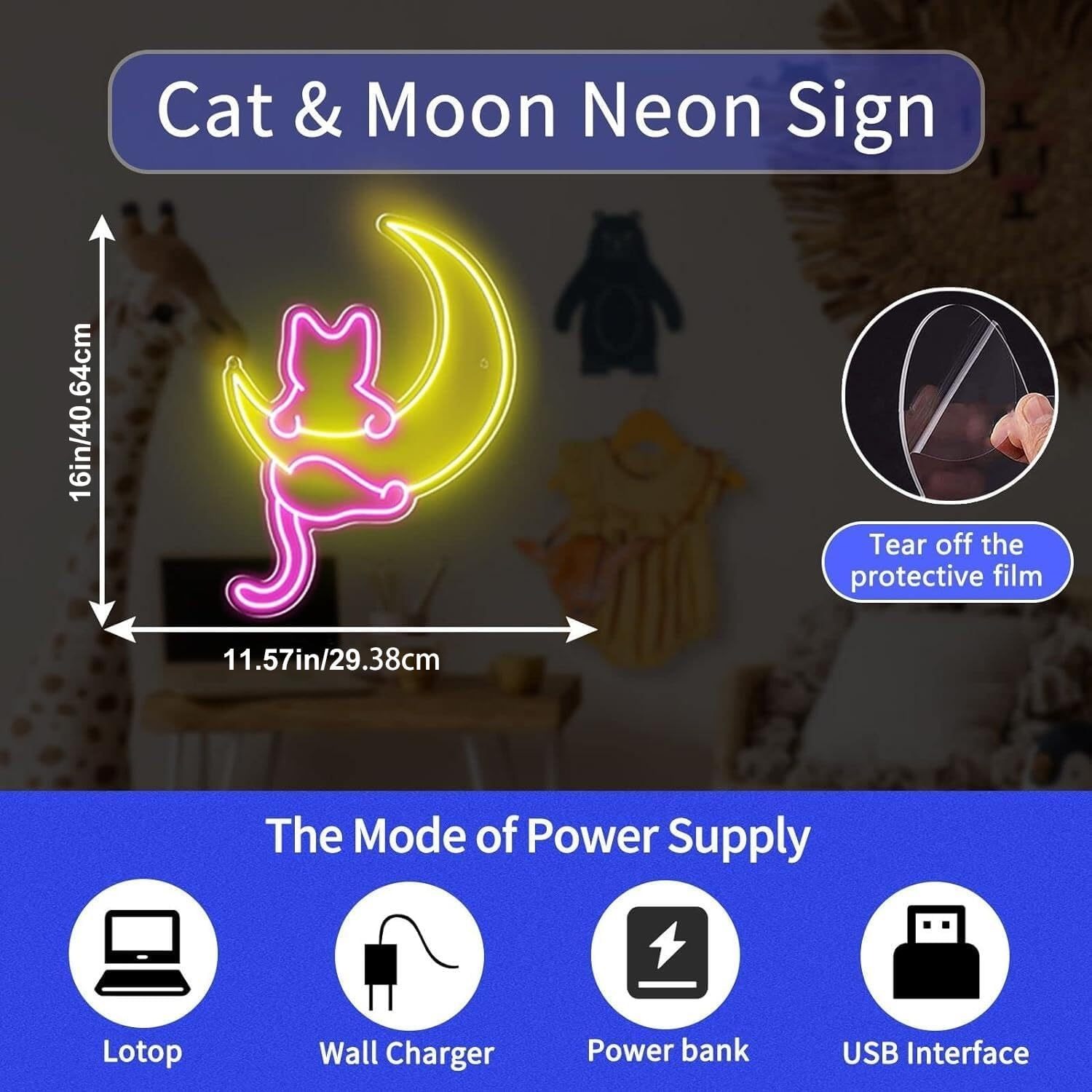 Animated Cat Moon Neon Sign US – обзор и цена Smart Home Poster